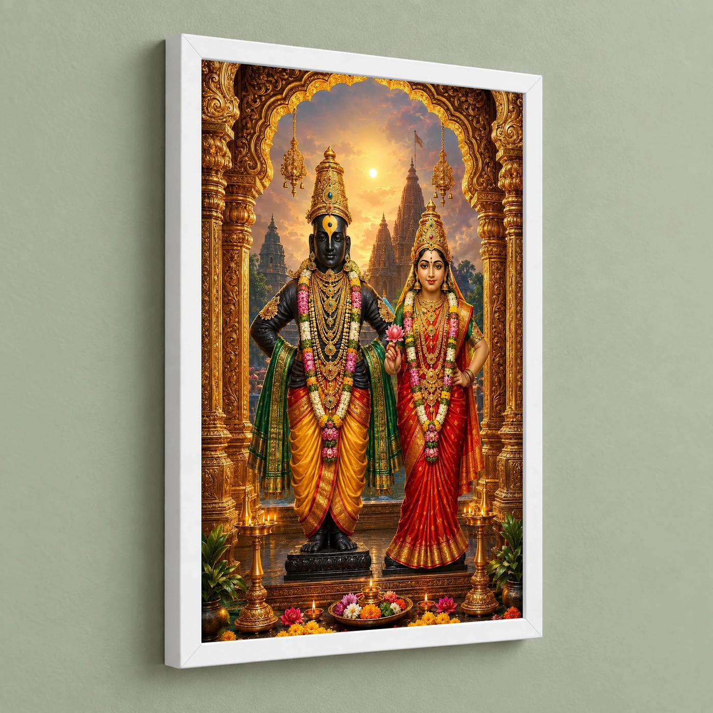 Vitthal Rukmini Ornate Golden Temple Darshan Photo Frame, view 5