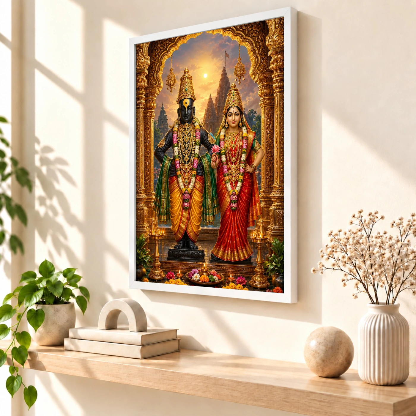 Vitthal Rukmini Ornate Golden Temple Darshan Photo Frame, view 7