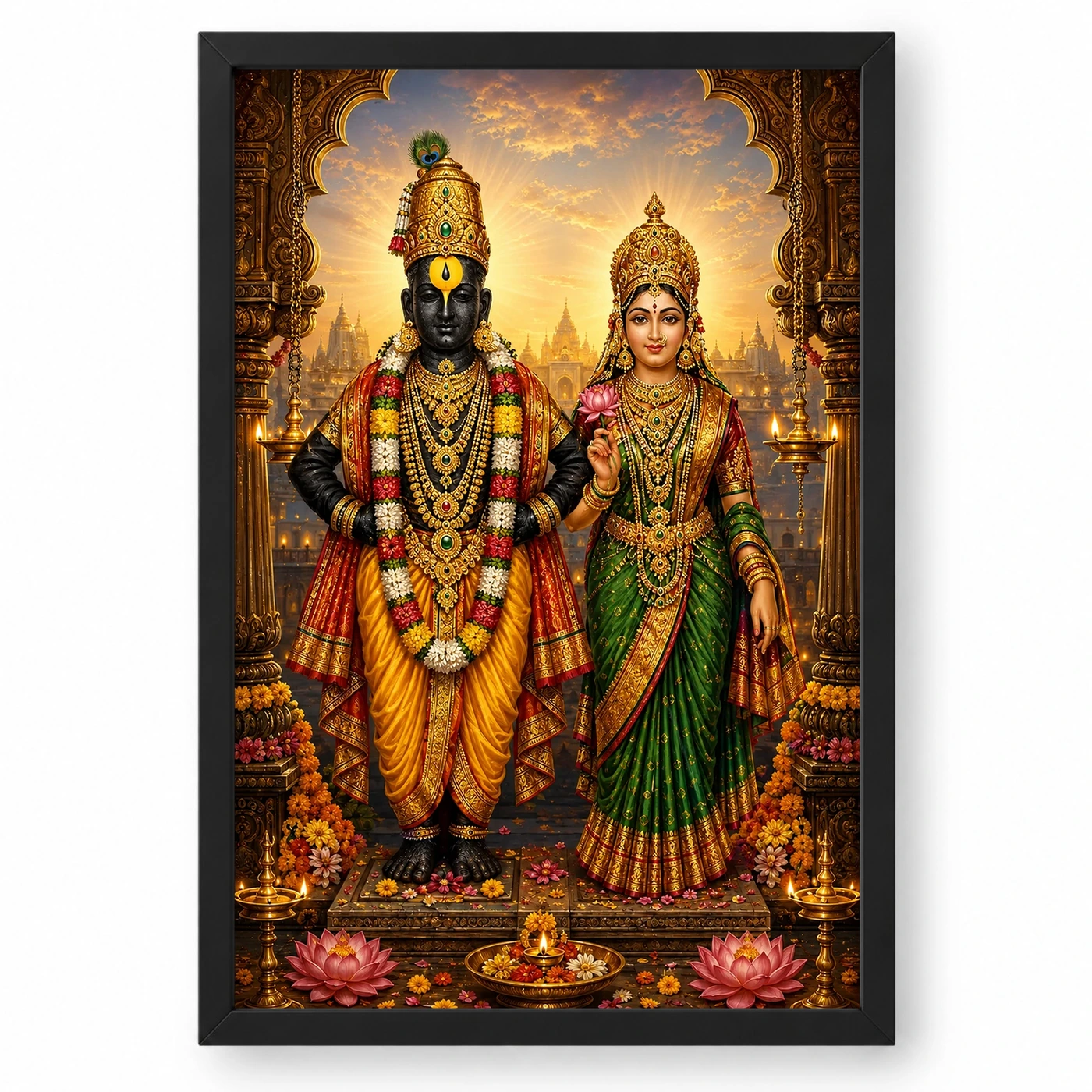 Vitthal Rukmini Traditional Indian Miniature-Inspired Devotional Art Photo Frame
