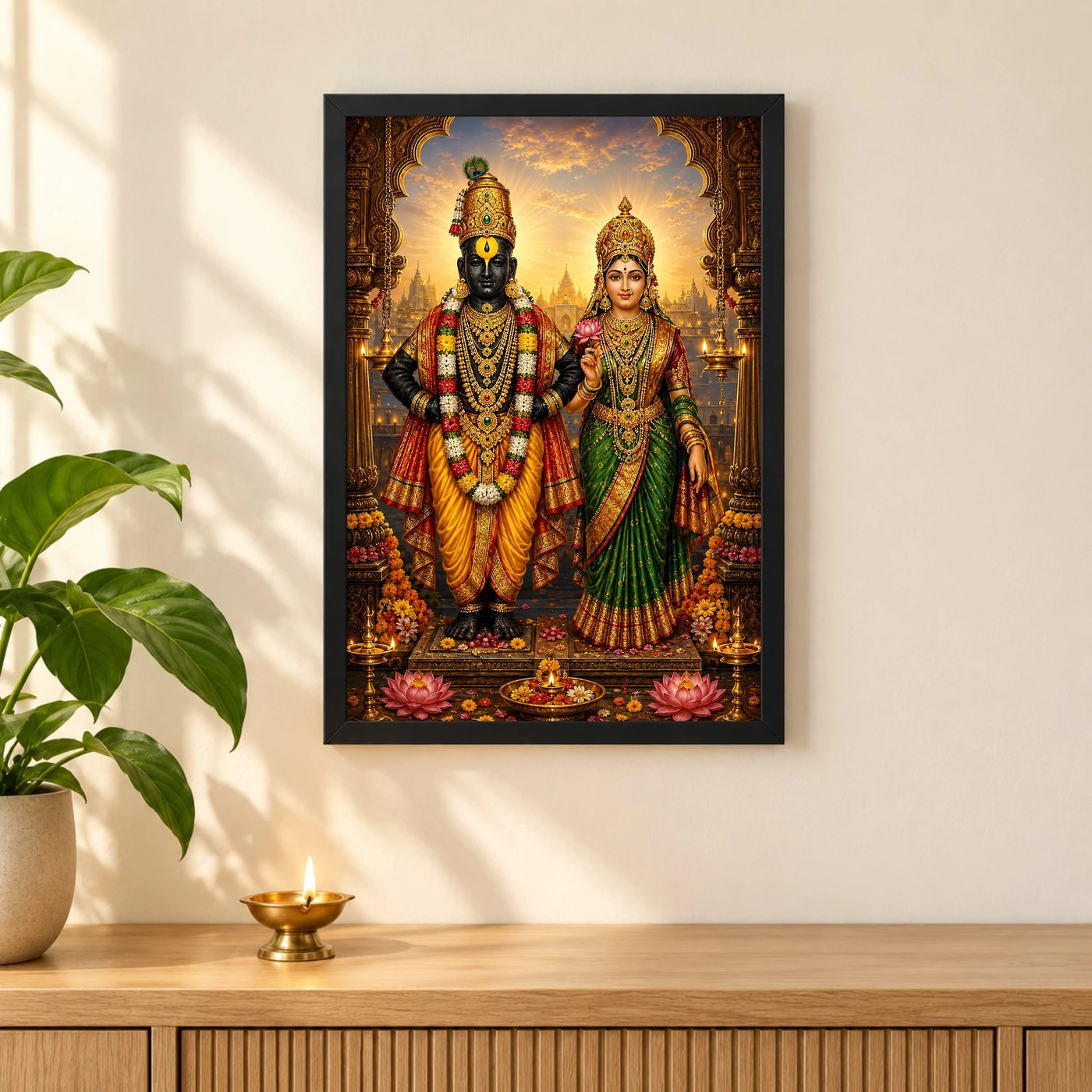 Vitthal Rukmini Traditional Indian Miniature-Inspired Devotional Art Photo Frame, view 3