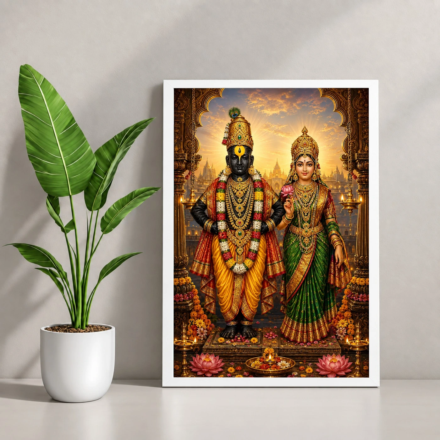 Vitthal Rukmini Traditional Indian Miniature-Inspired Devotional Art Photo Frame, view 4