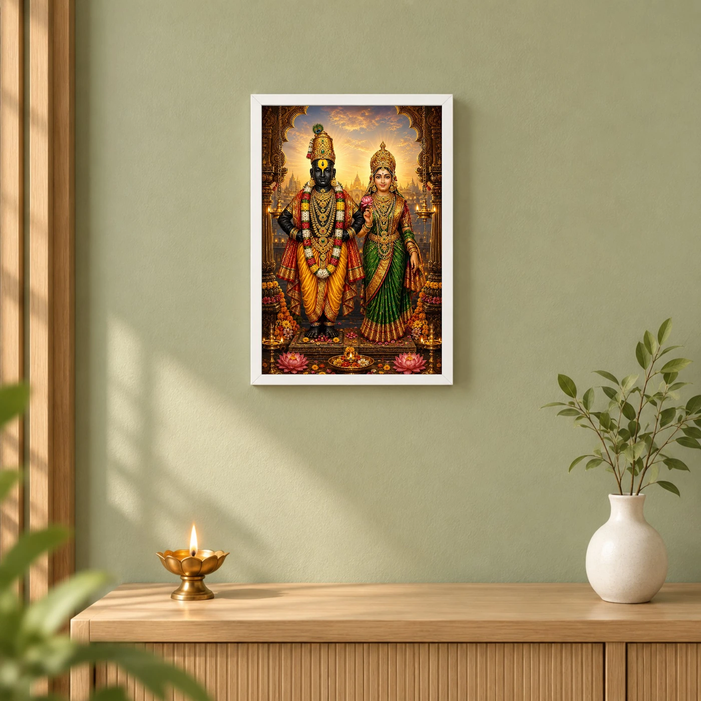 Vitthal Rukmini Traditional Indian Miniature-Inspired Devotional Art Photo Frame, view 6