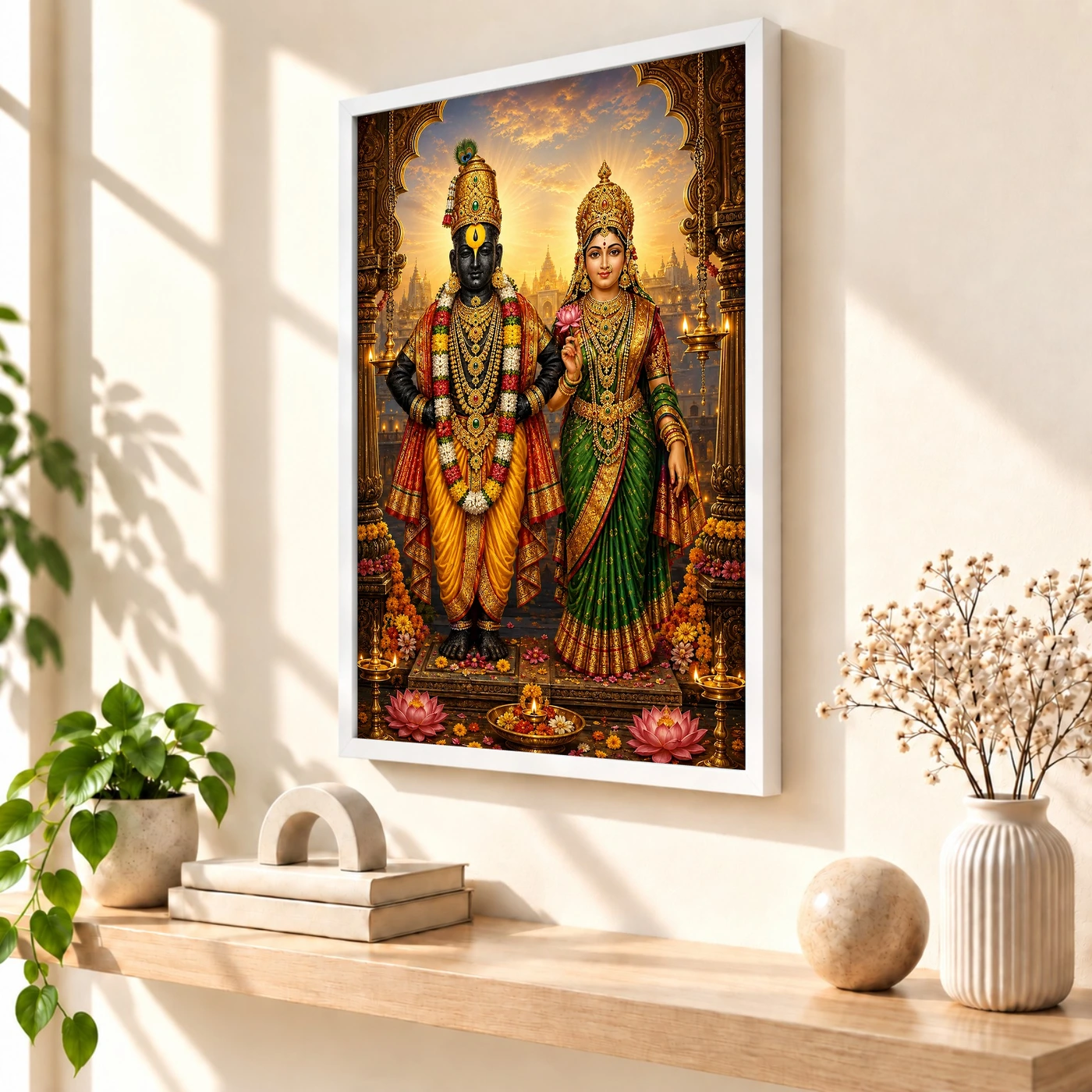 Vitthal Rukmini Traditional Indian Miniature-Inspired Devotional Art Photo Frame, view 7