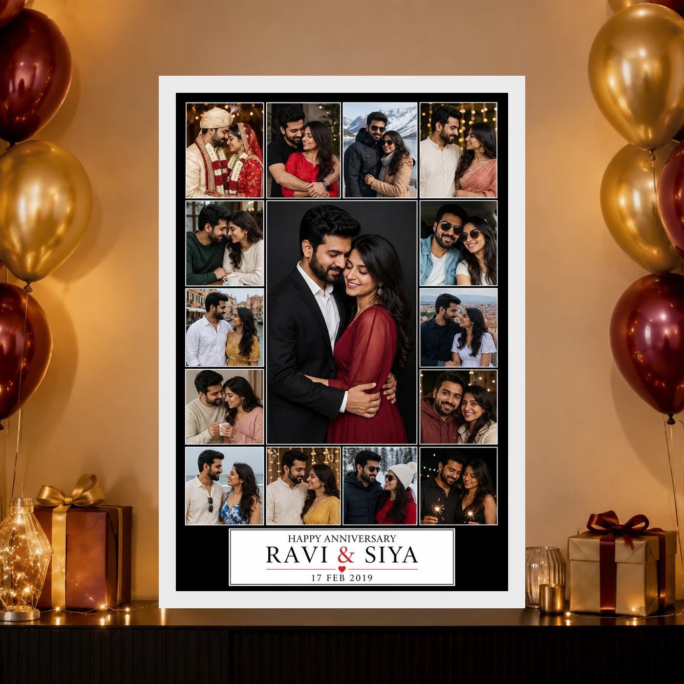 Wedding Anniversary Black Gold Luxury Elegant Couple Photo Frame, view 10