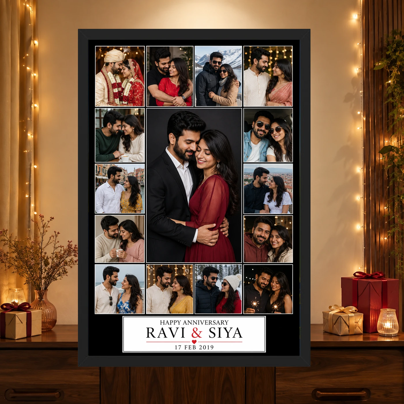 Wedding Anniversary Black Gold Luxury Elegant Couple Photo Frame, view 4