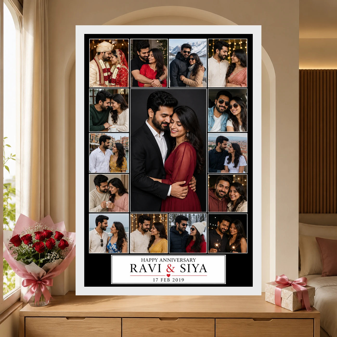 Wedding Anniversary Black Gold Luxury Elegant Couple Photo Frame, view 6