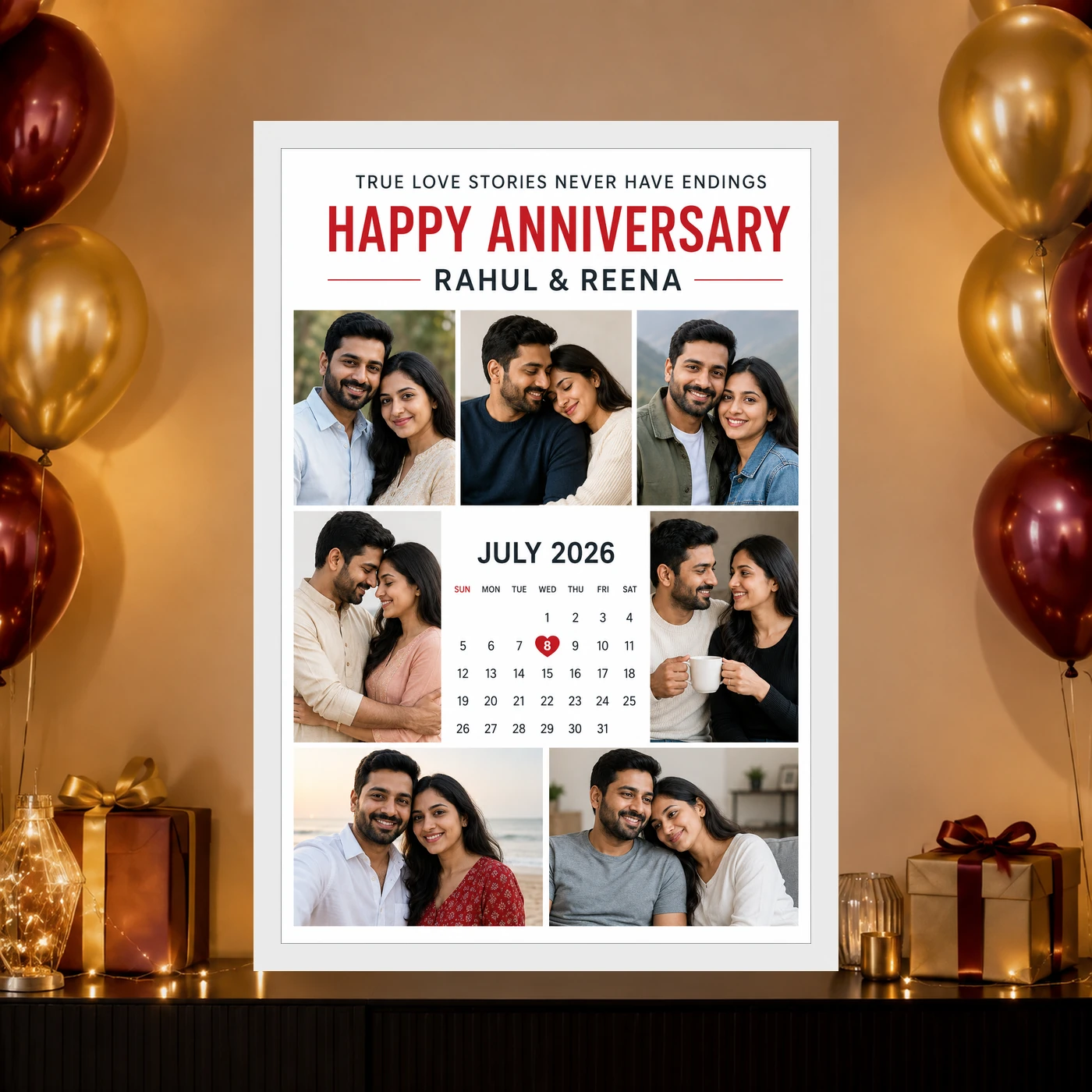 Wedding Anniversary Polaroid Strip Romantic Love Story Photo Frame, view 10