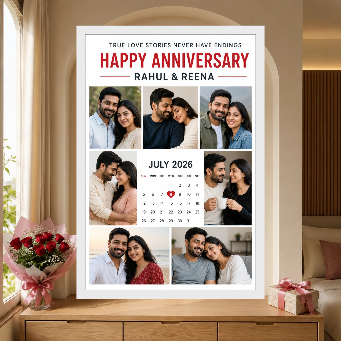 Wedding Anniversary Polaroid Strip Romantic Love Story Photo Frame, view 6