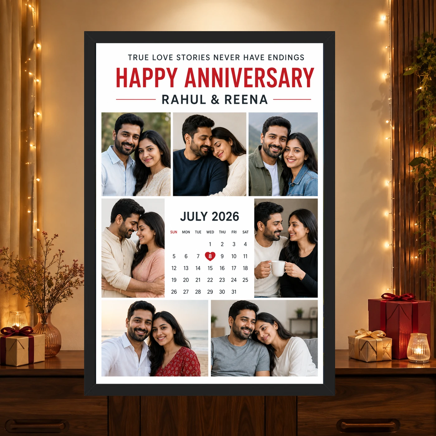 Wedding Anniversary Polaroid Strip Romantic Love Story Photo Frame, view 4