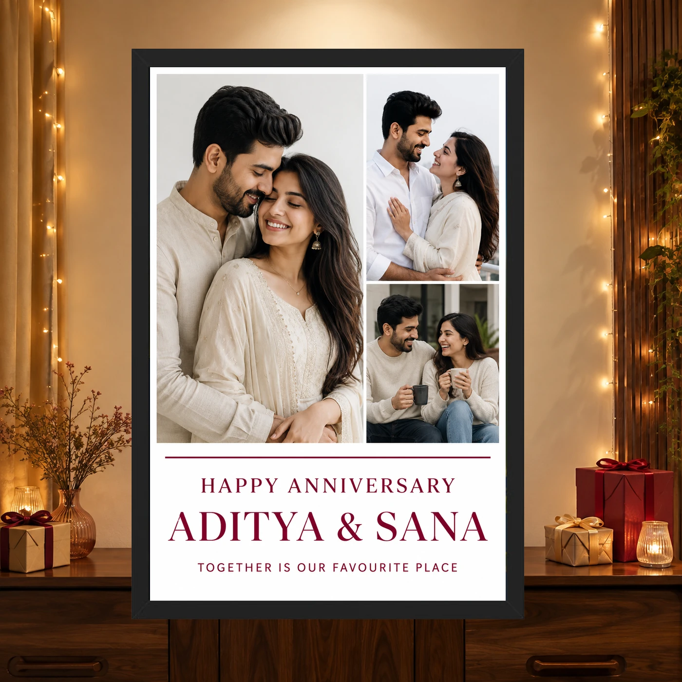 Wedding Anniversary Art Deco Couple Moonlit Romance Love Photo Frame, view 4