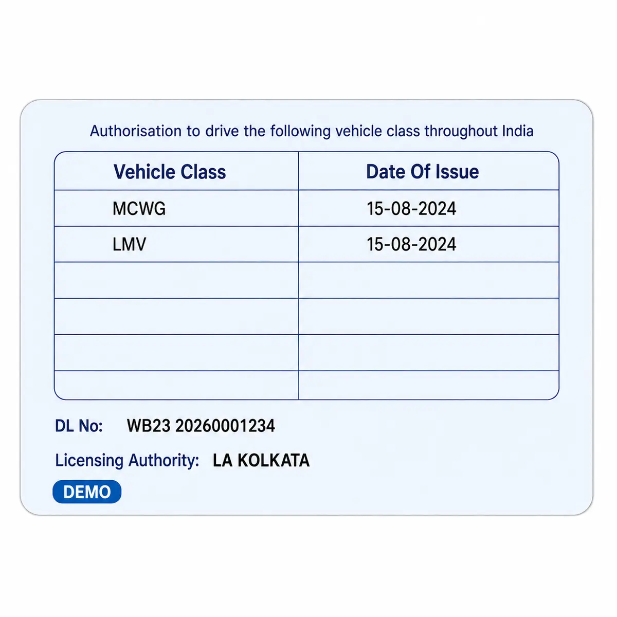 West Bengal Driving Licence PVC Card, view 2