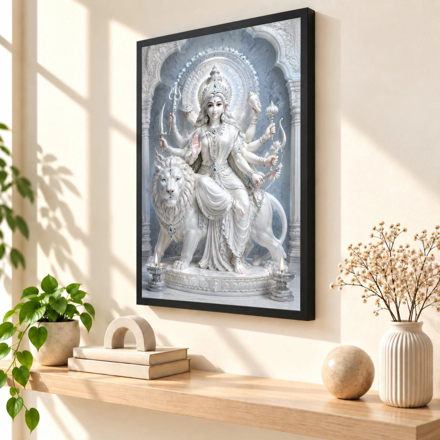 White Marble Durga — Silver Serenity Frame, view 2