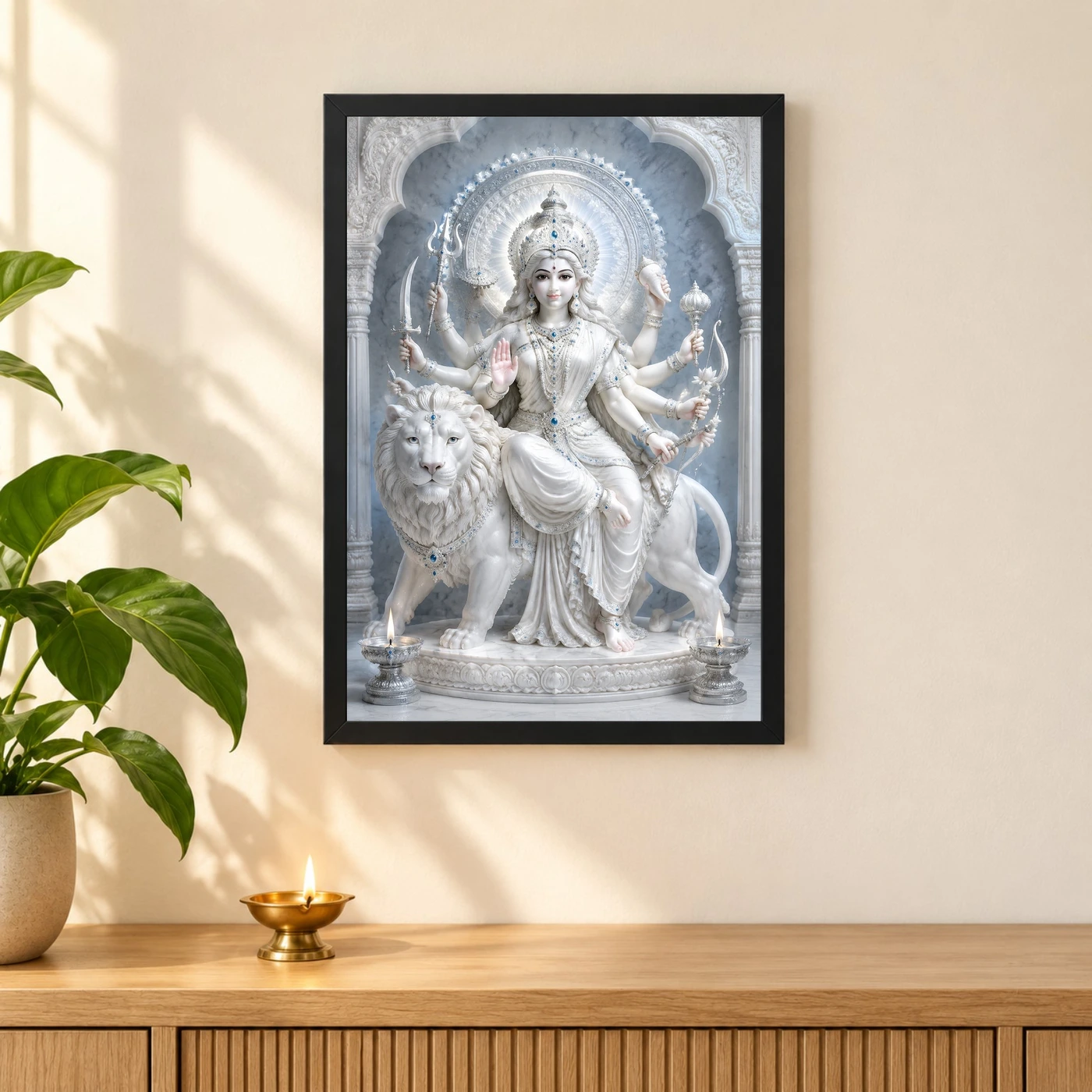 White Marble Durga — Silver Serenity Frame, view 3