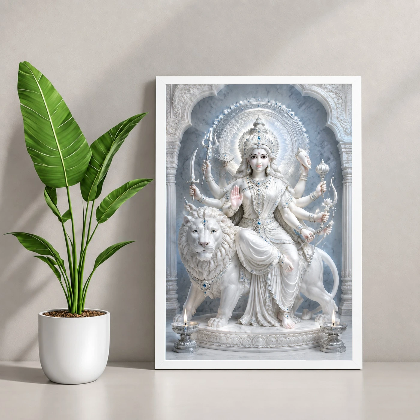 White Marble Durga — Silver Serenity Frame, view 4