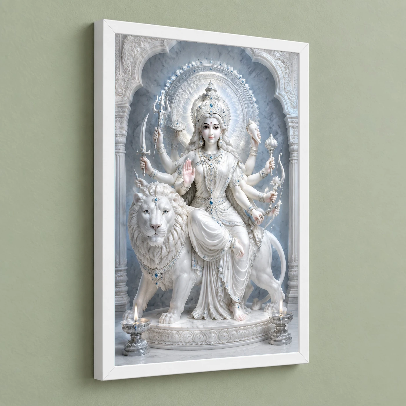 White Marble Durga — Silver Serenity Frame, view 5