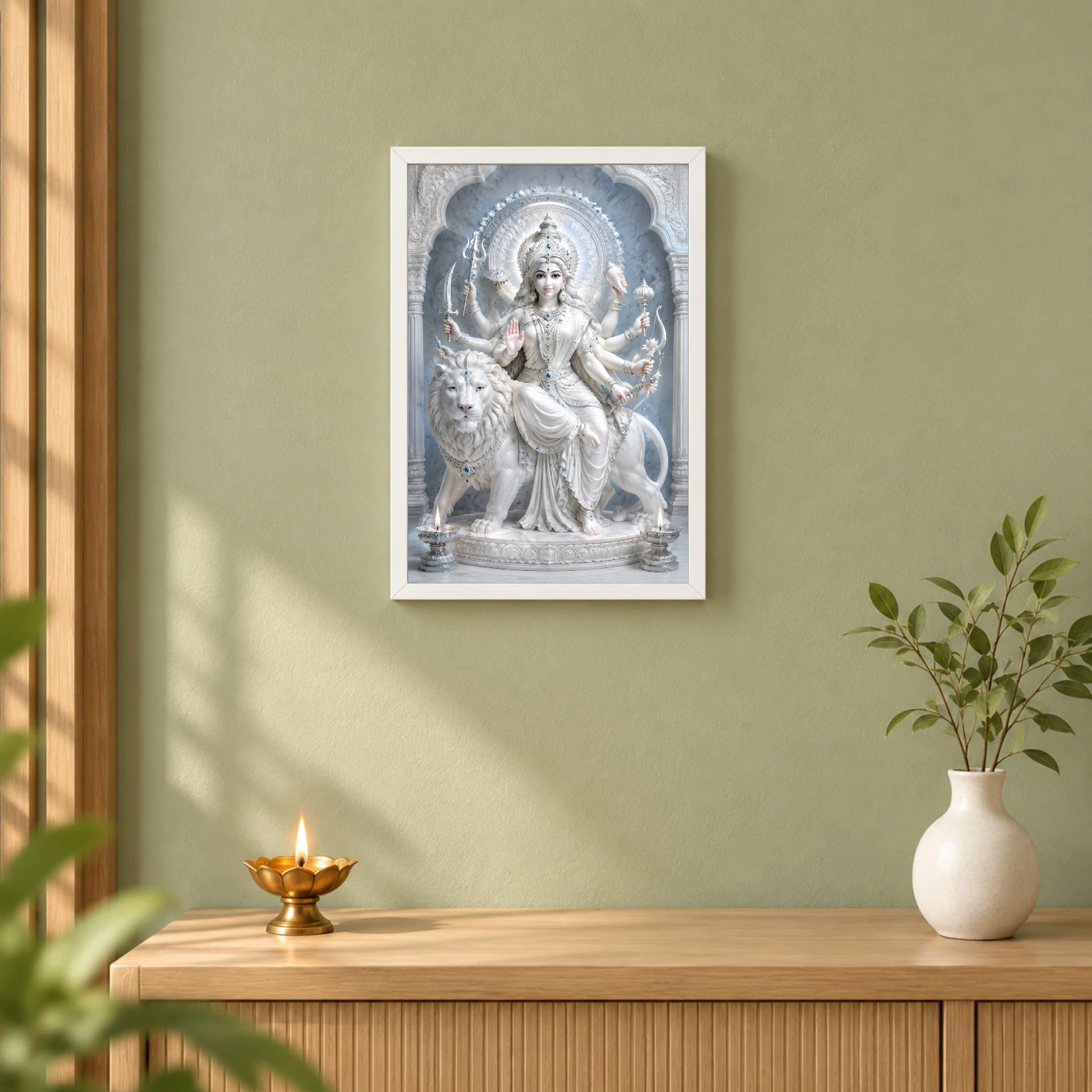 White Marble Durga — Silver Serenity Frame, view 6