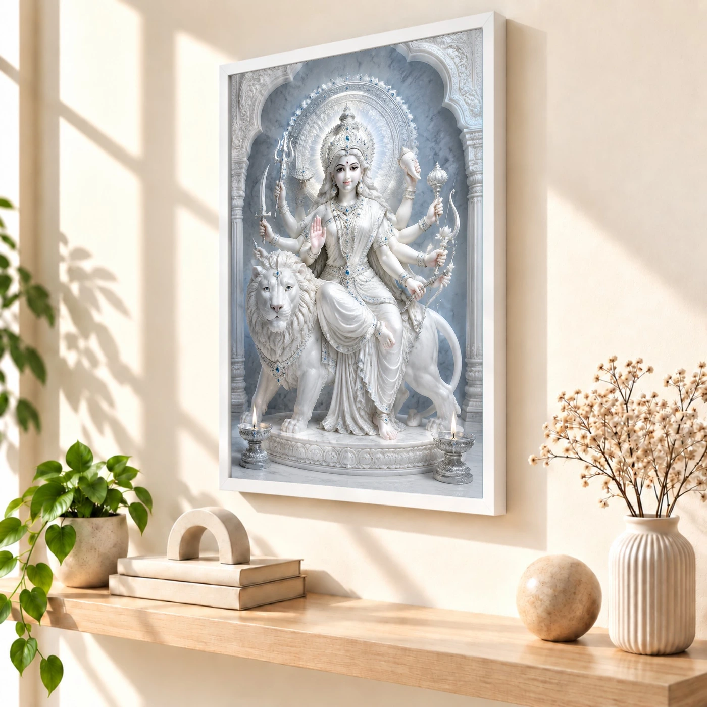 White Marble Durga — Silver Serenity Frame, view 7