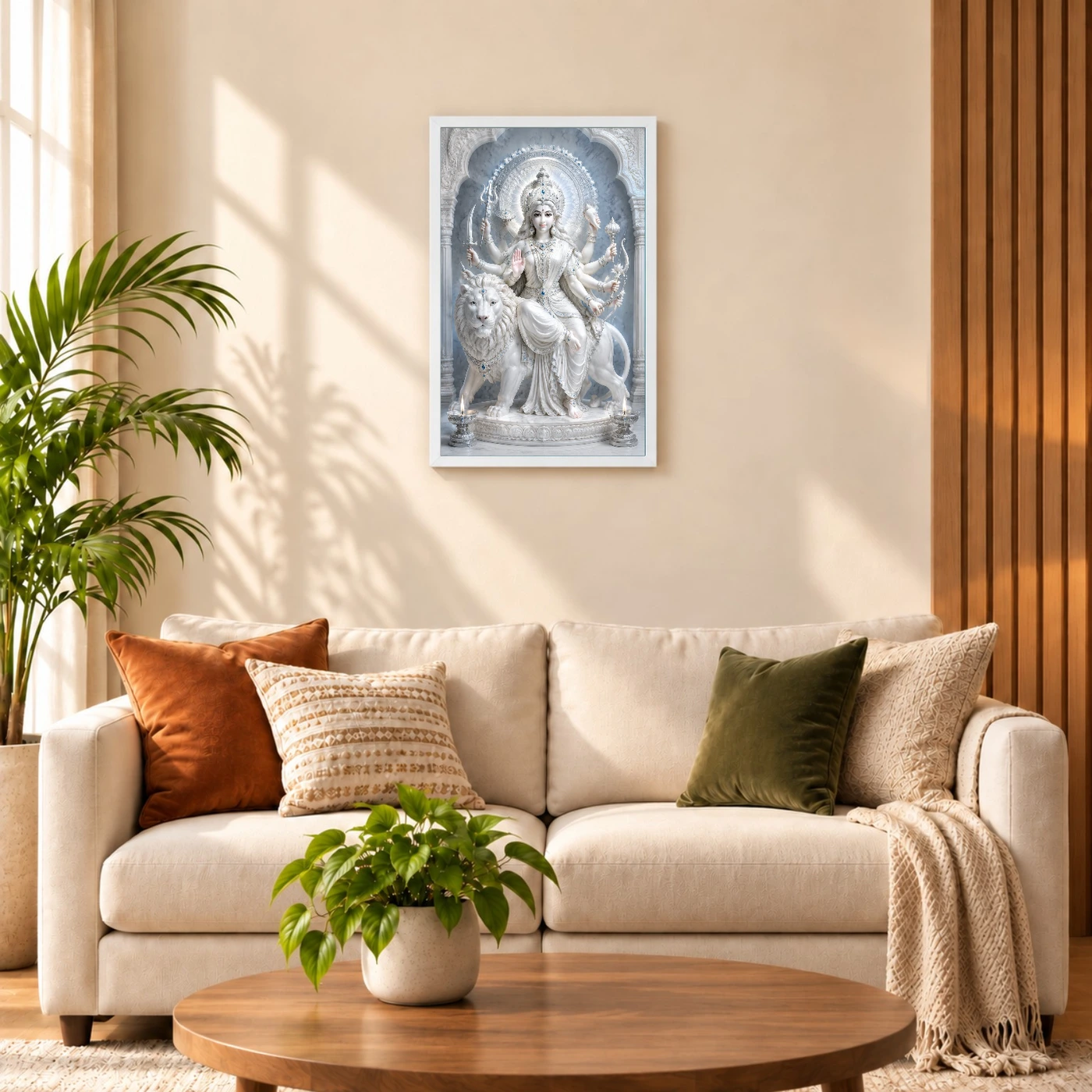 White Marble Durga — Silver Serenity Frame, view 9