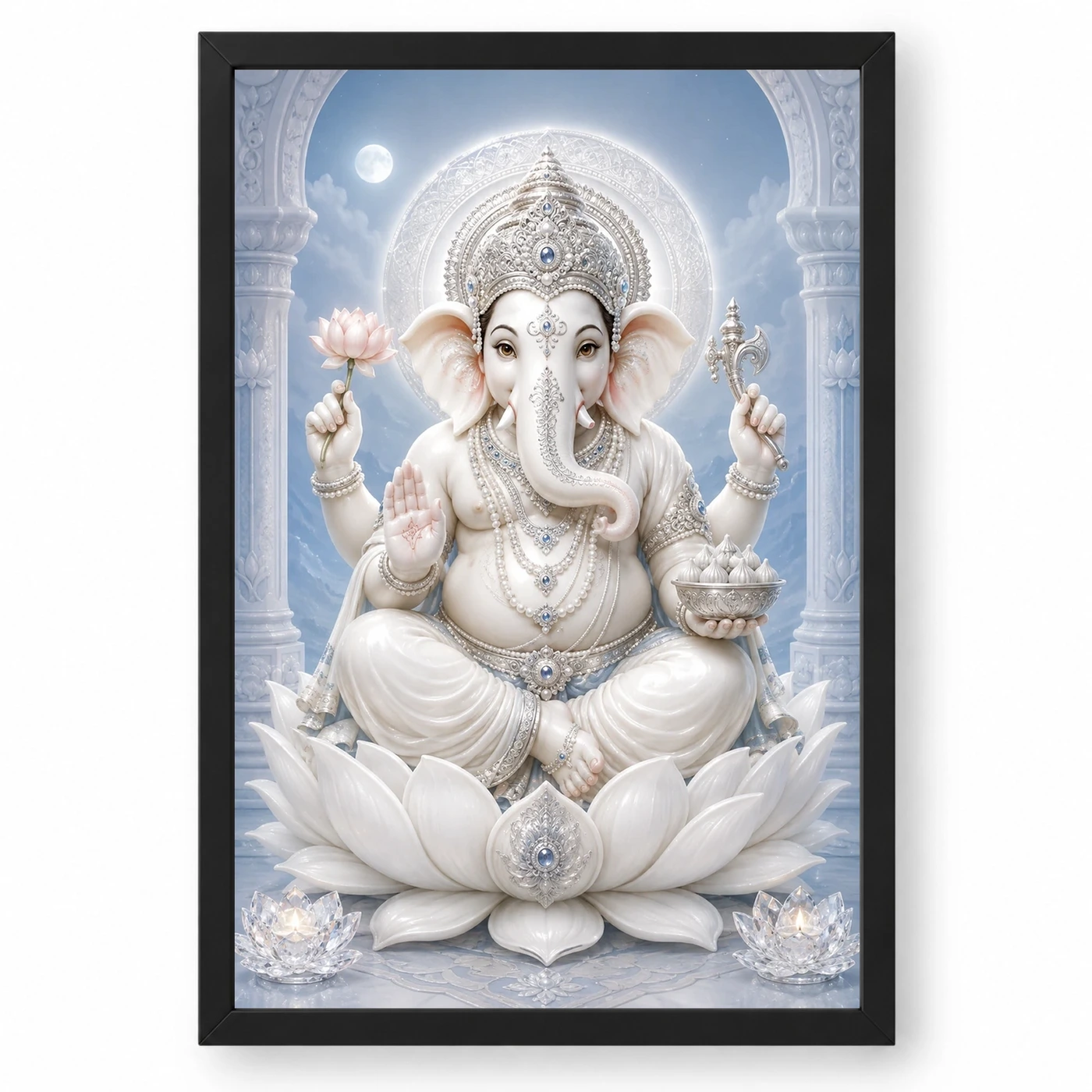 White Marble Ganesha — Silver Serenity Frame