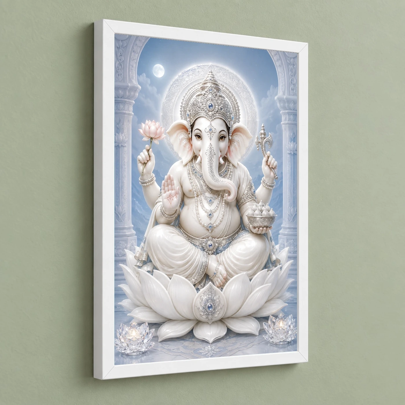 White Marble Ganesha — Silver Serenity Frame, view 5