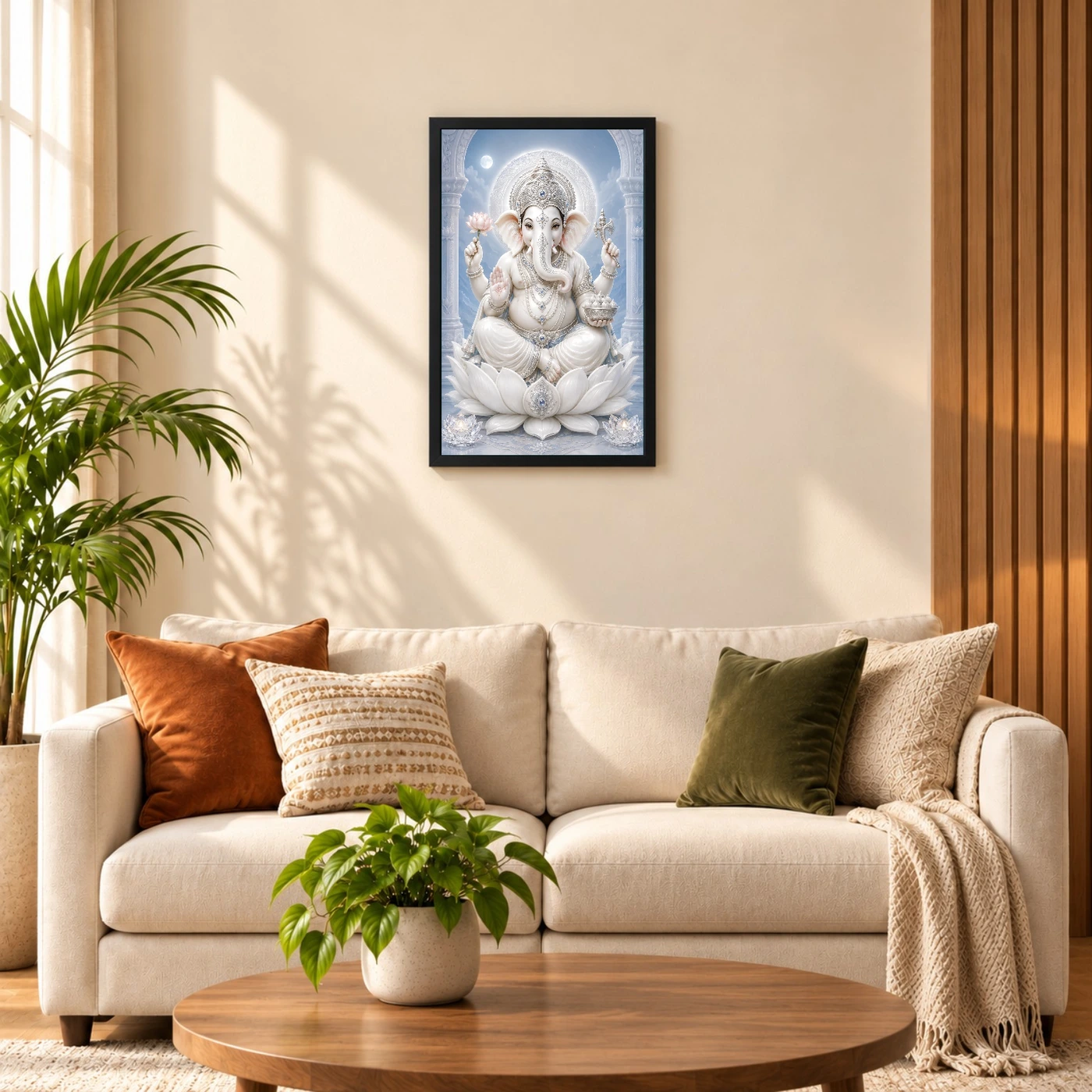 White Marble Ganesha — Silver Serenity Frame, view 8
