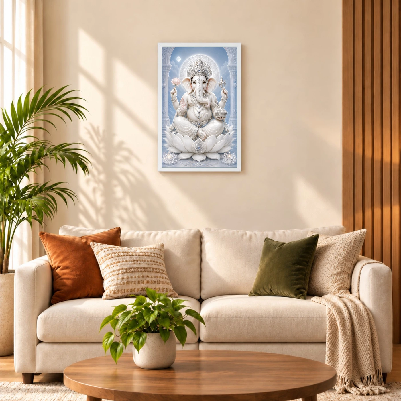 White Marble Ganesha — Silver Serenity Frame, view 9