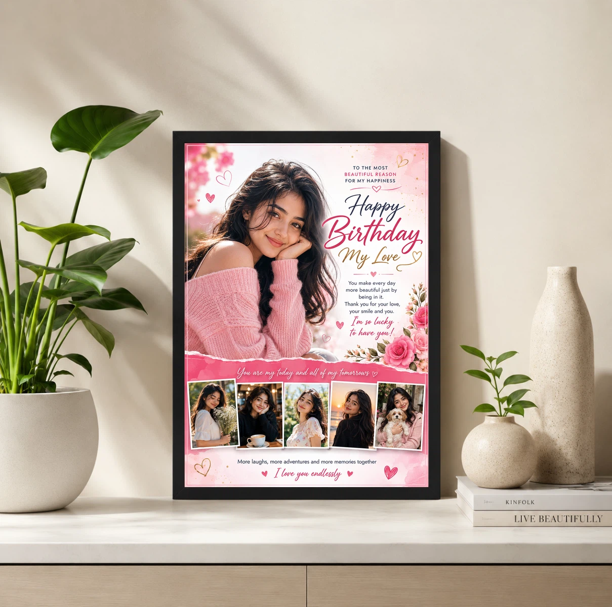 Wife Birthday Photo Frame Floral Romantic Personalised Gift, view 2