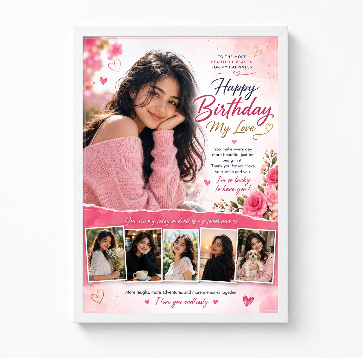 Wife Birthday Photo Frame Floral Romantic Personalised Gift, view 3