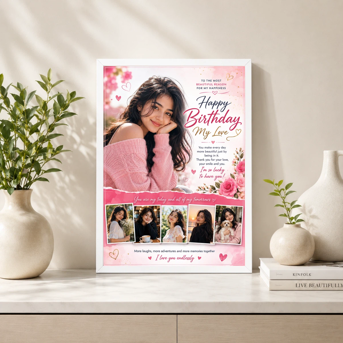 Wife Birthday Photo Frame Floral Romantic Personalised Gift, view 4