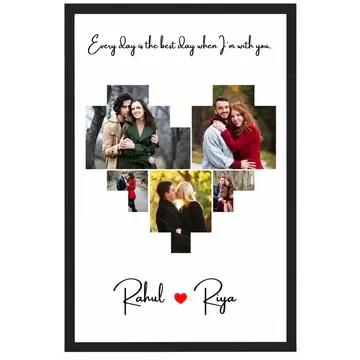 Heart Shape Photo Frame - Personalized, Black frame on white