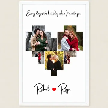 Heart Shape Photo Frame - Personalized, White frame on a plain beige wall