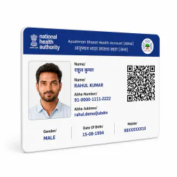 ABHA card PVC held at an angle to show rounded corners and thickness