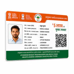 Ayushman PVC card at an angle showing its rigid edge and rounded corners