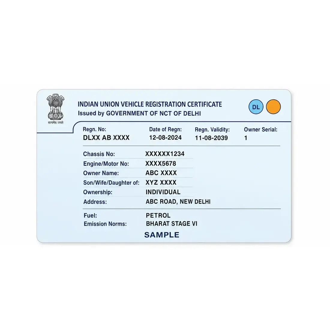 Delhi RC PVC Card