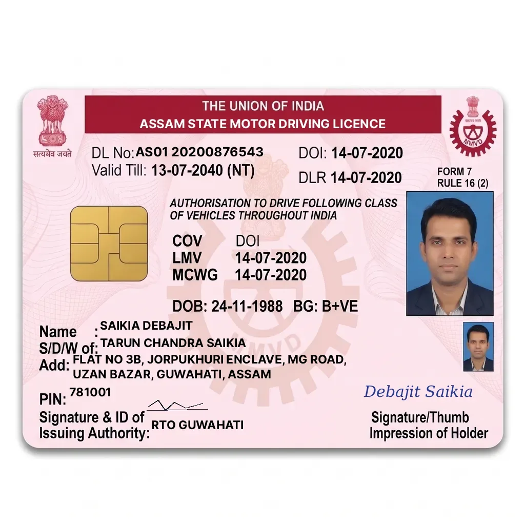 Assam Driving Licence PVC Card