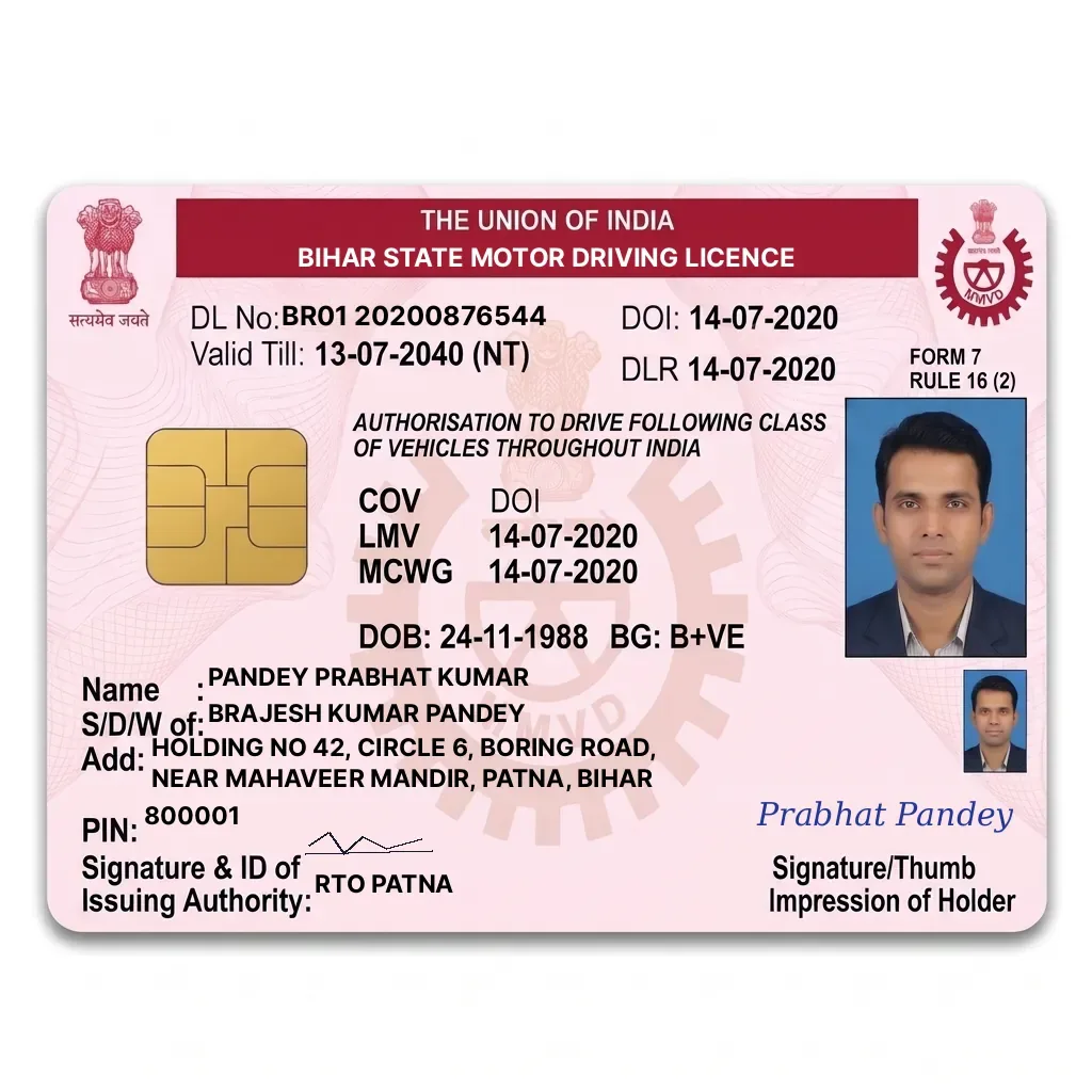 Bihar Driving Licence PVC Card