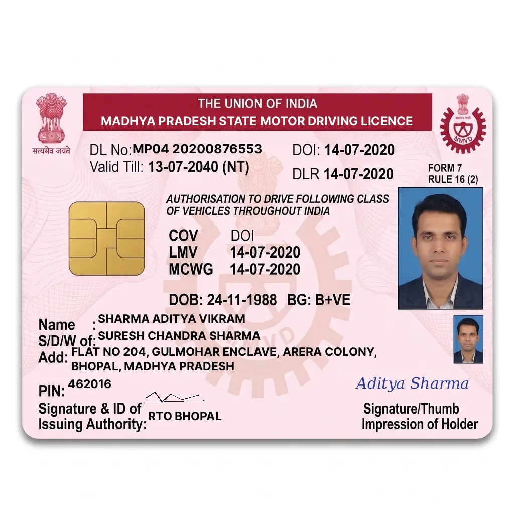 Madhya Pradesh Driving Licence PVC Card