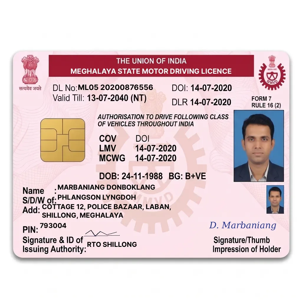 Meghalaya Driving Licence PVC Card