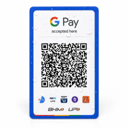 Google Pay QR card front with droplets on the glossy surface