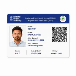 Health ID card PVC front showing the health account number, address and QR code