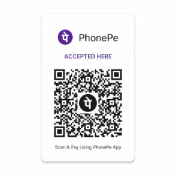 PhonePe QR code PVC card front with the PhonePe Accepted Here QR code