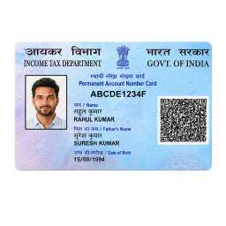 Close-up of a glossy PVC PAN card front with a clear photo and QR code