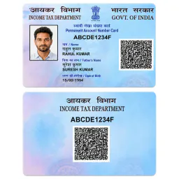 Front and back of a PVC PAN card shown together
