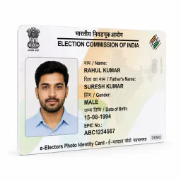 PVC voter ID card held at an angle to show rounded corners and thickness