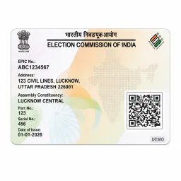 Back of the PVC voter ID card showing address, constituency and QR code