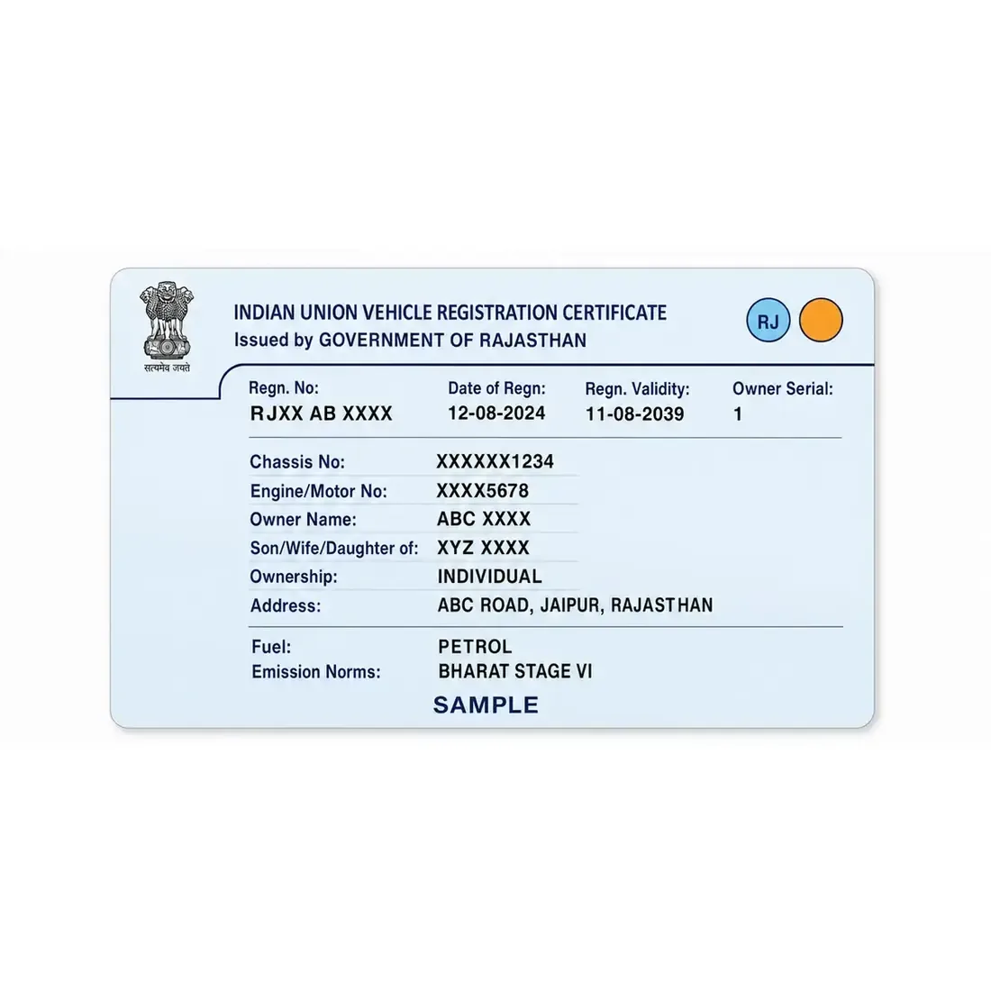 Rajasthan RC PVC Card
